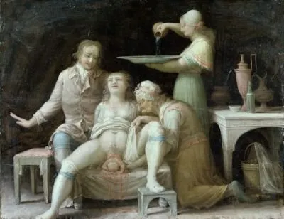 Poród drogami natury z wyraźnym cierpieniem ze strony kobiety.